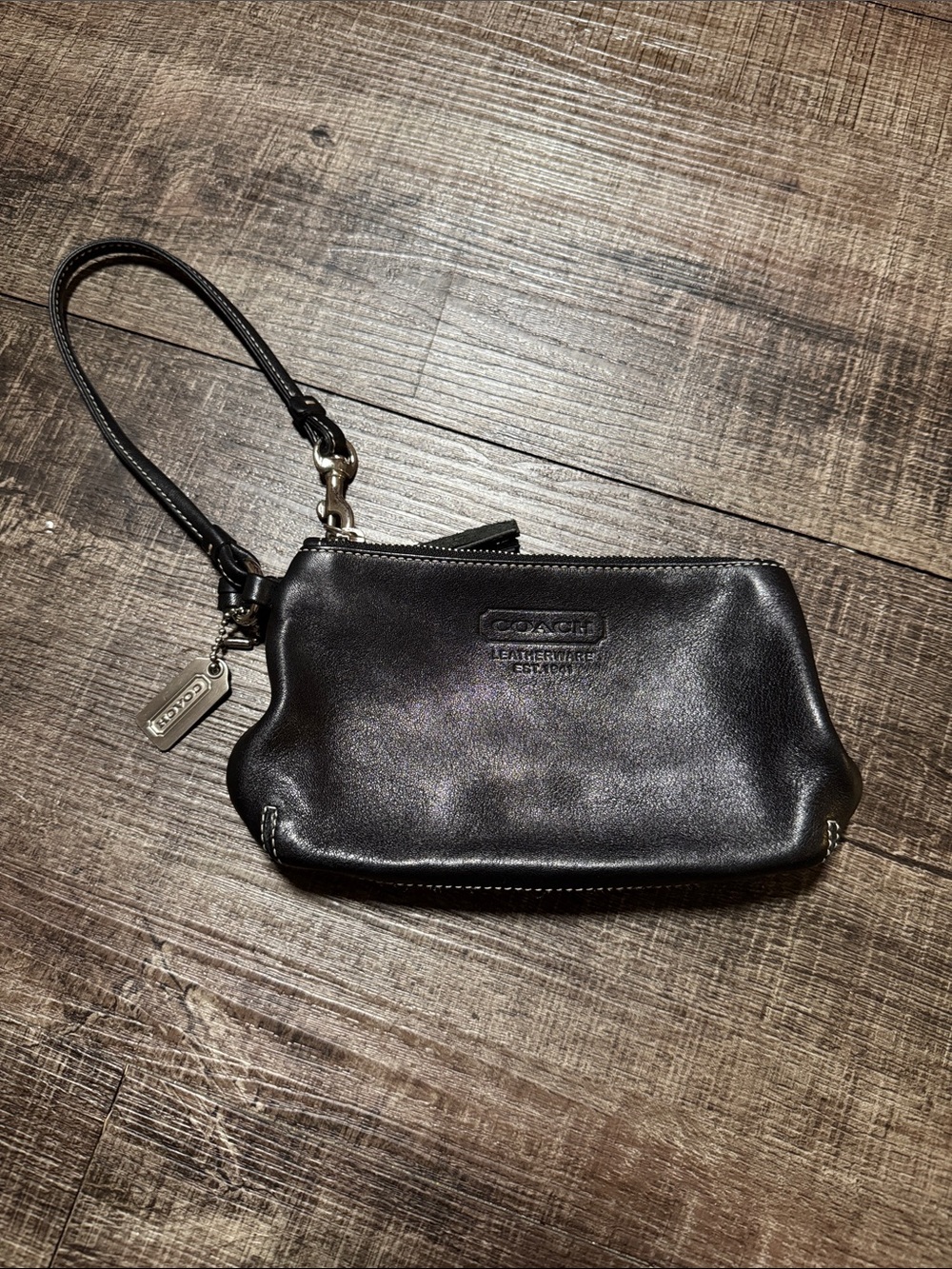 vintage Coach black leather wristlet